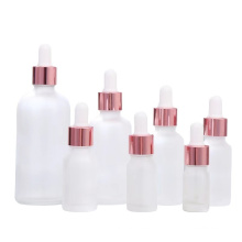 Round Clear Frosted Glass Rose Gold Pink Dropper Bottle For Serum Essential Oil 30Ml 50Ml 100Ml